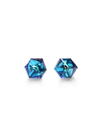 Seona Seona Irene 4mm Cubic Cut Crystal Stud Earrings – Hypoallergenic Tarnish‑Free Stainless Steel Jewelry for Women, Radiant Everyday Women Accessory with Timeless Elegance and Lasting Brilliance - Bermude Blue